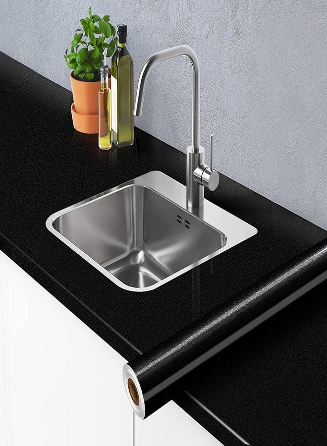 HAPPYMATES Black Marble Contact Paper Glossy Waterproof Self Adhesive Wallpaper for Kitchen Peel and Stick Backsplash Vinyl Removable Wall Paper Kitchen Countertop Wallpaper (24 X 78 Inch) - Image 1